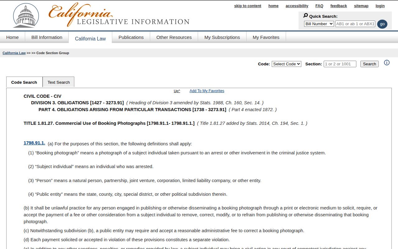 California law affecting Monterey County booking photograph removal