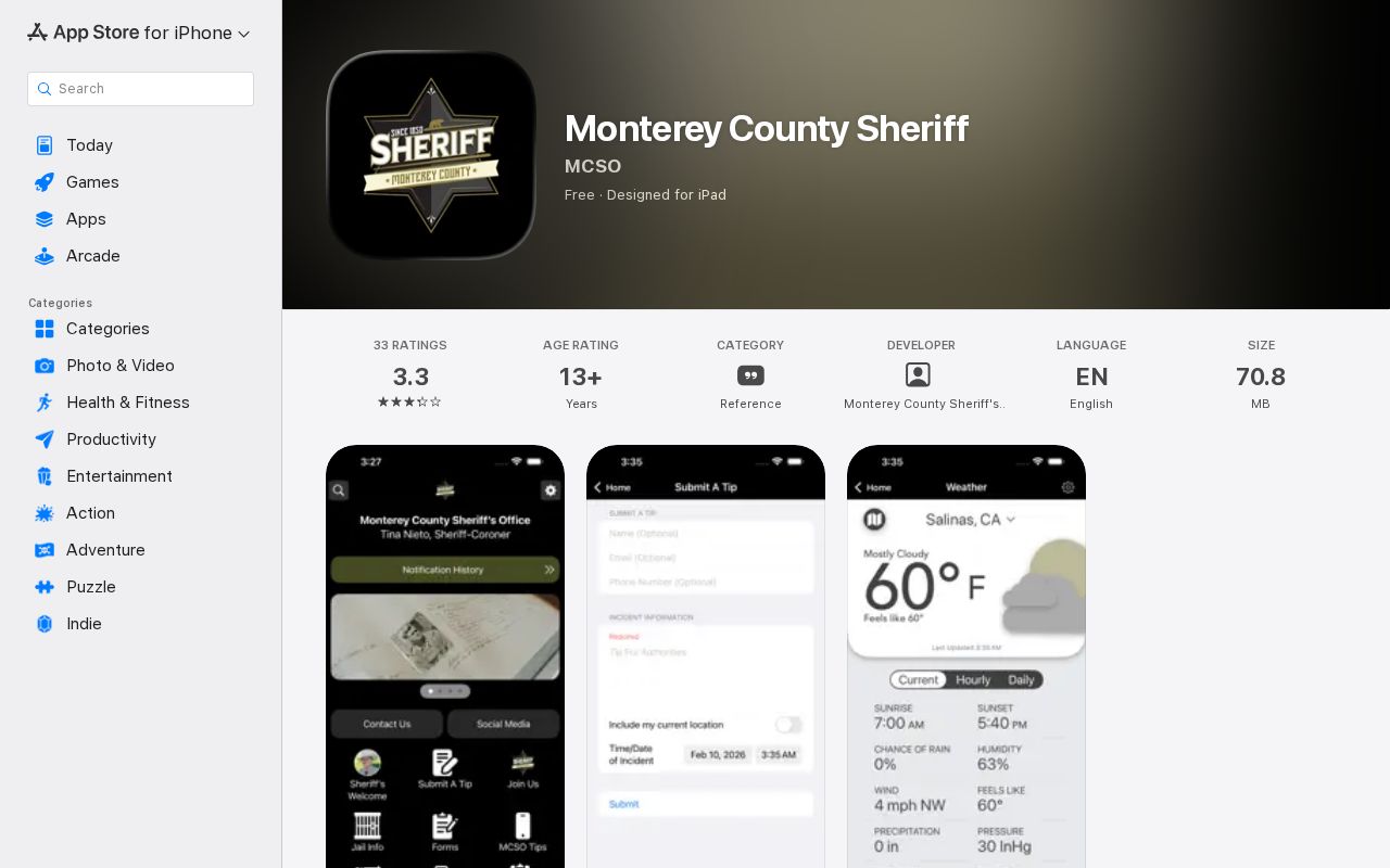 Official Monterey County Sheriff inmate search app listing